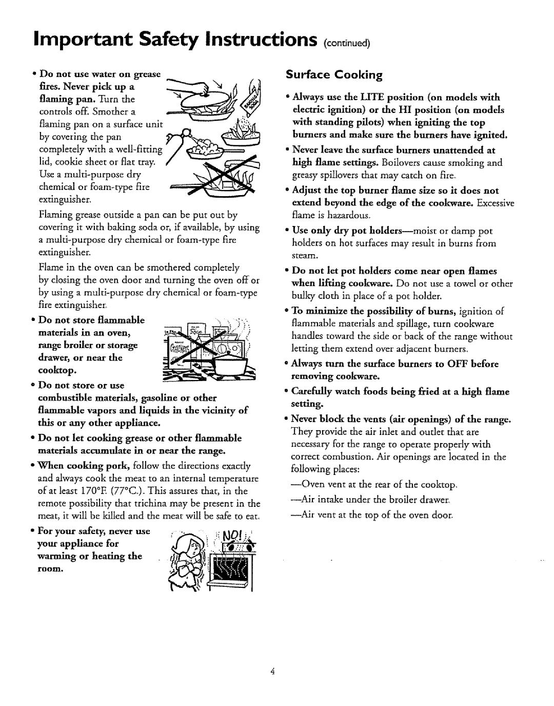 Sears 71161, 71751, 71068, 71351, 71168, 71668, 71061, 71661, 71358, 71665 Important Safety Instructions co0 0u0d, Surface Cooking 