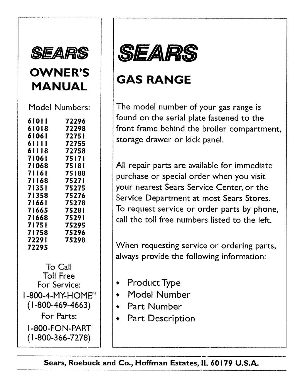 Sears 61018, 71751, 71068, 71351, 71168, 71161, 71668, 71061, 71661, 71358, 71665, 61011, 61061, 61118, 61111 owner manual Sw/Ars 