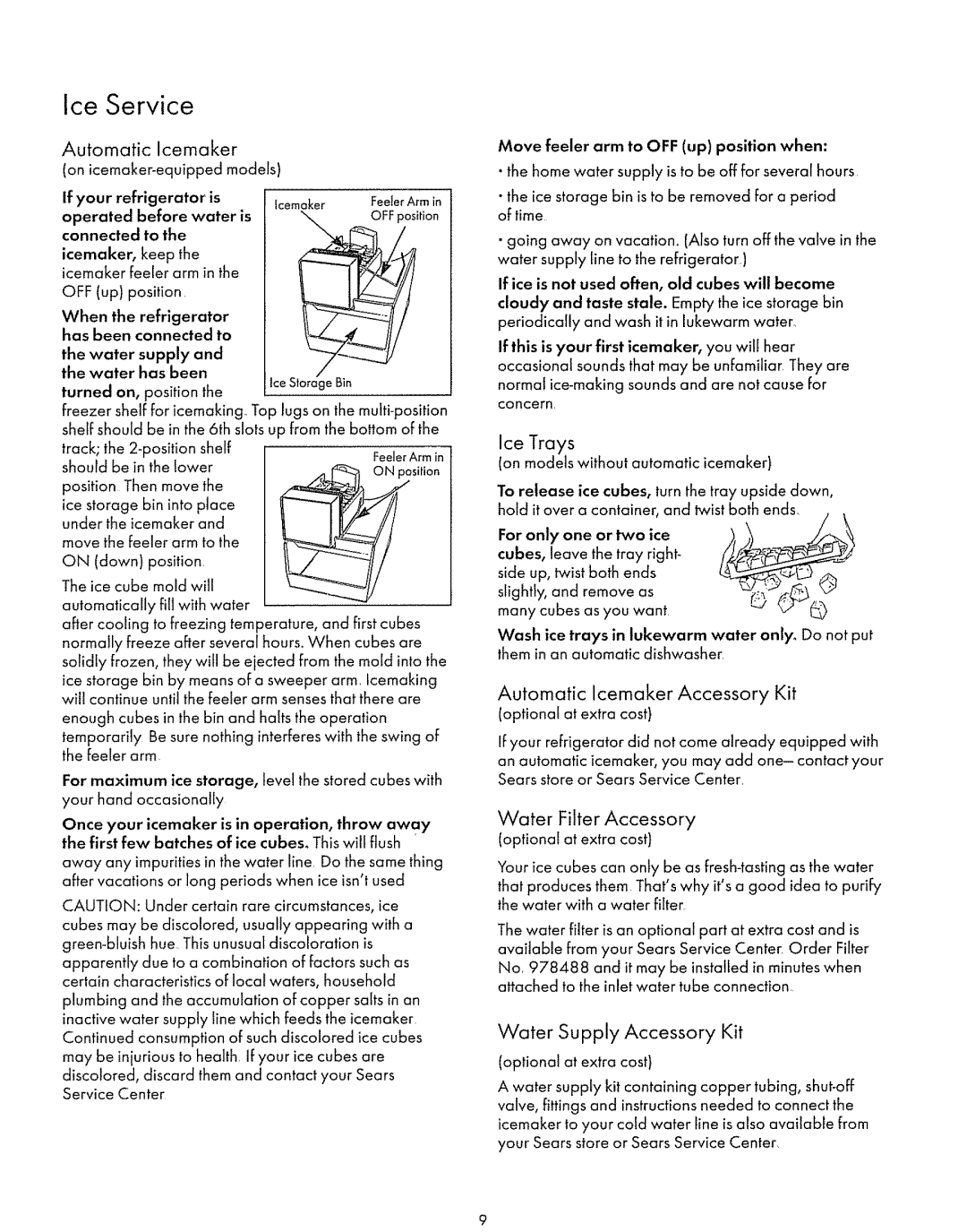 Sears 60581, 71968, 71961, 7T278, 70581, 6T 278, 61968, 60588, 70588, 61961, 71271, 61271 manual Ice Service 