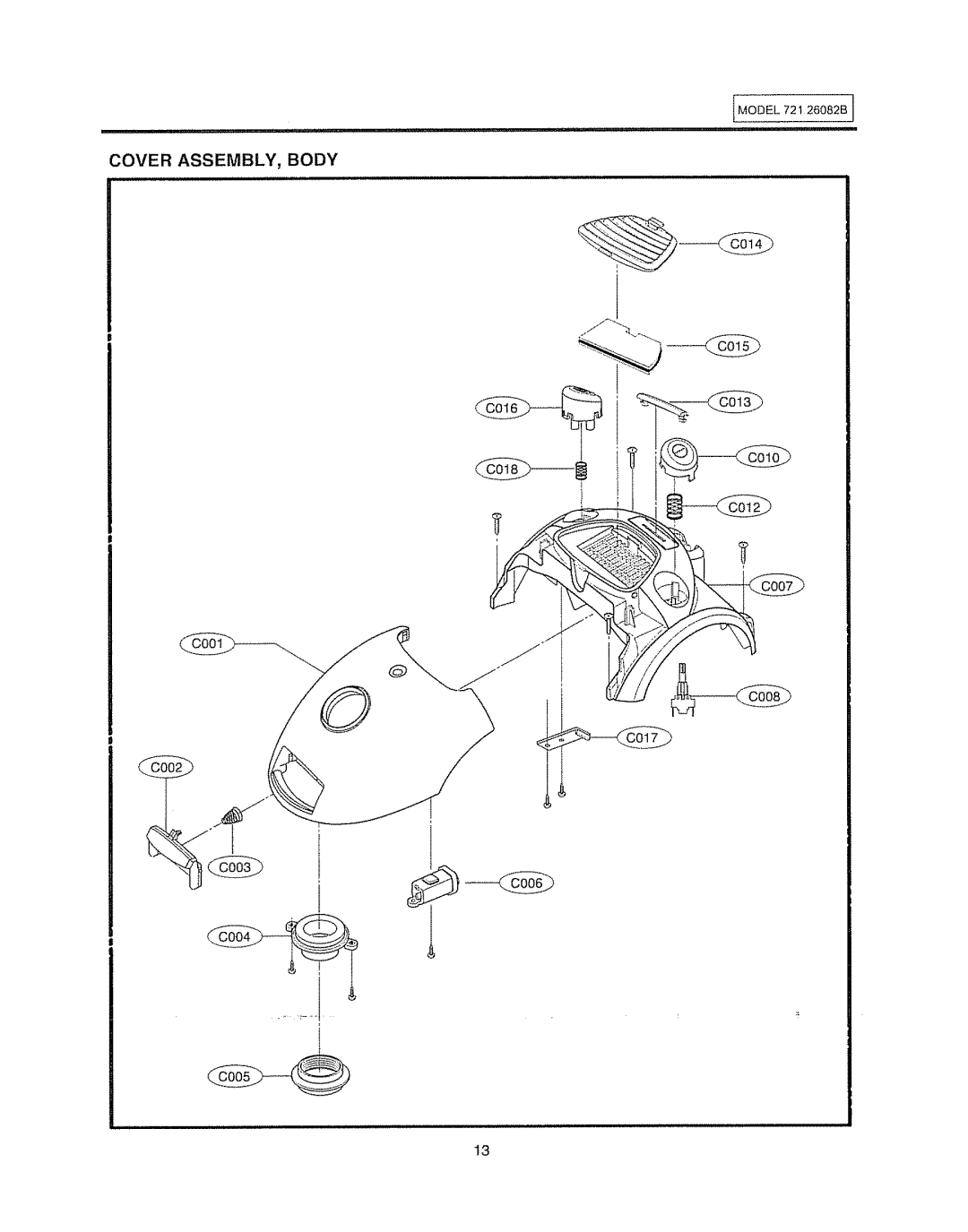 Sears 721.26082B manual Cover ASSEMBLY, Body 