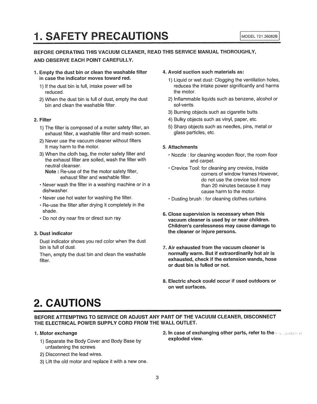 Sears 721.26082B manual Safety Precautions, Dust indicator 