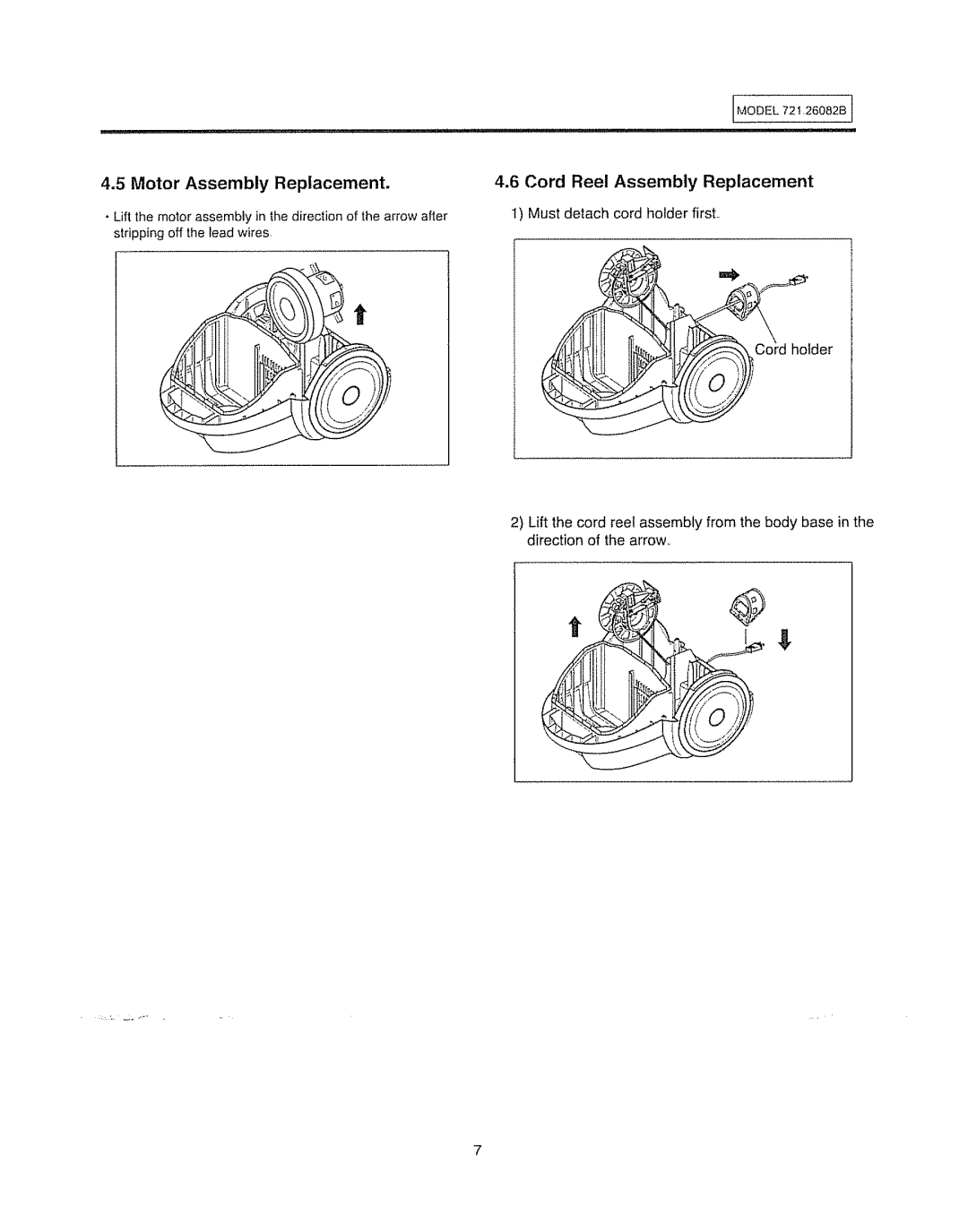 Sears 721.26082B manual Motor Assembly Replacement 