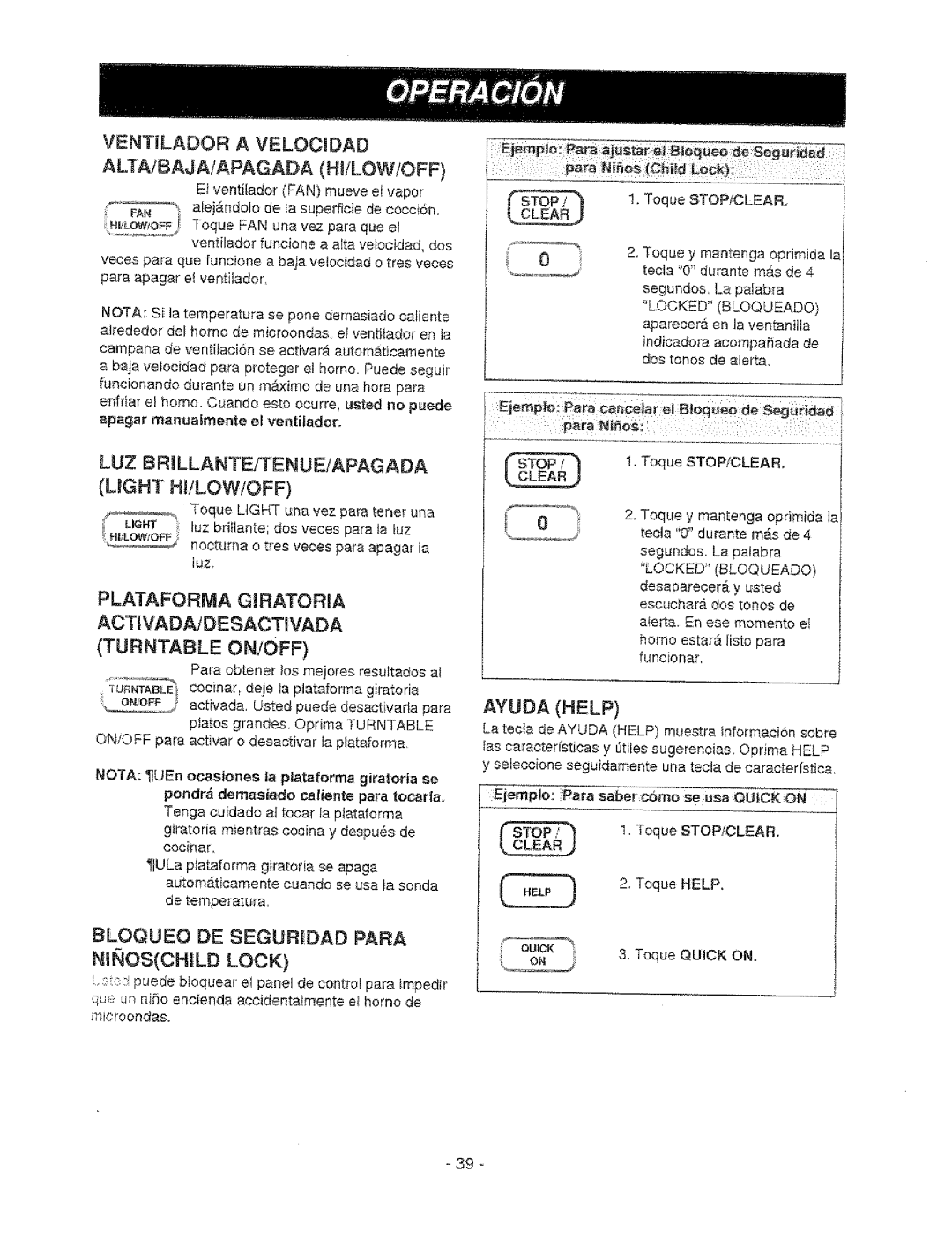 Sears 721.67601, 721.67602 owner manual Actvada/Desactivada, Ayuda Help 