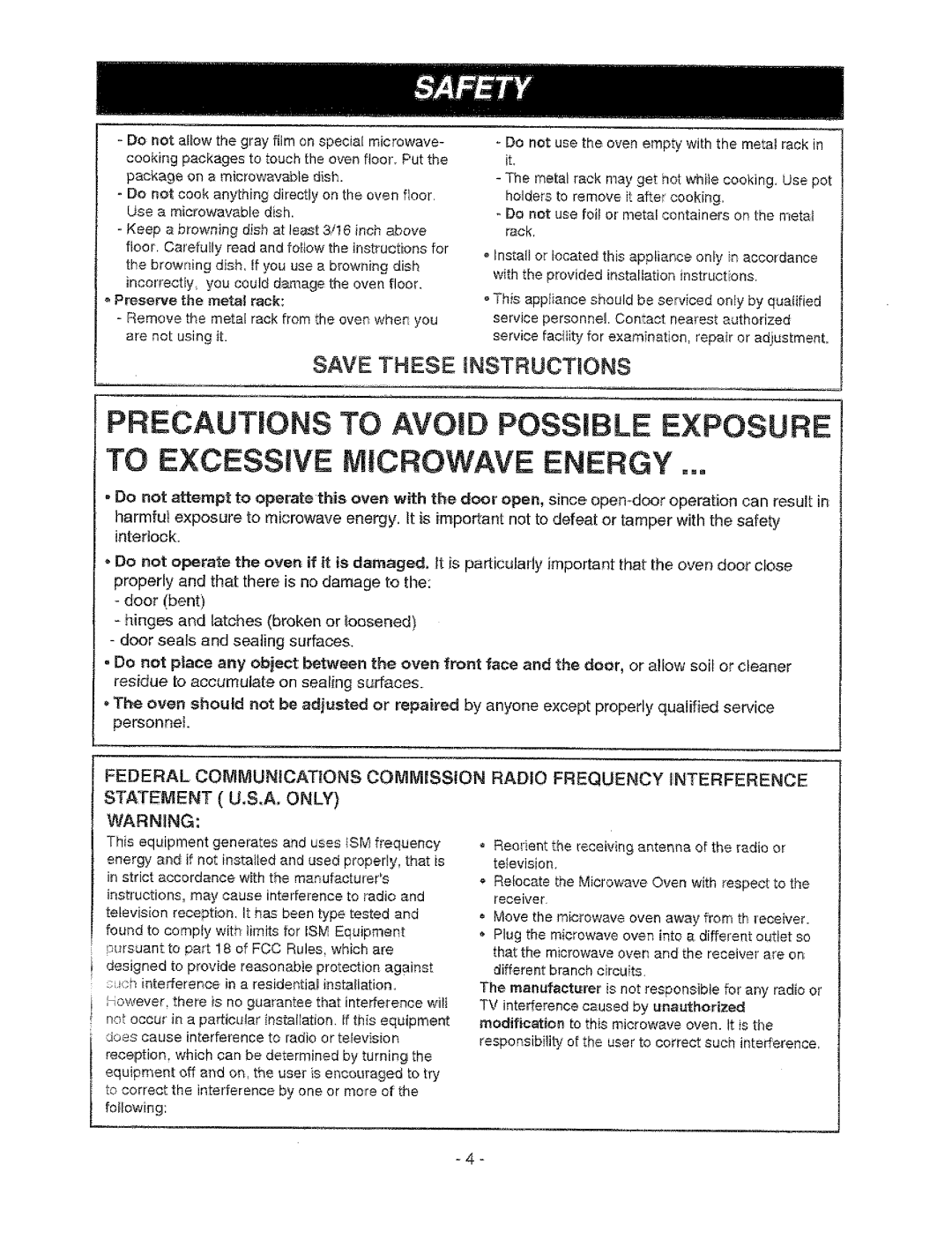 Sears 721.67601, 721.67602 owner manual Statement U,S,A, only 