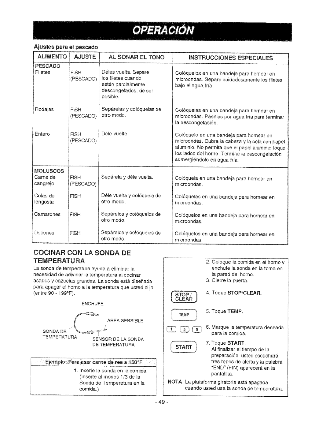 Sears 721.67601, 721.67602 owner manual Cocinar CON LA Sonda DE Temperatura, Aument 