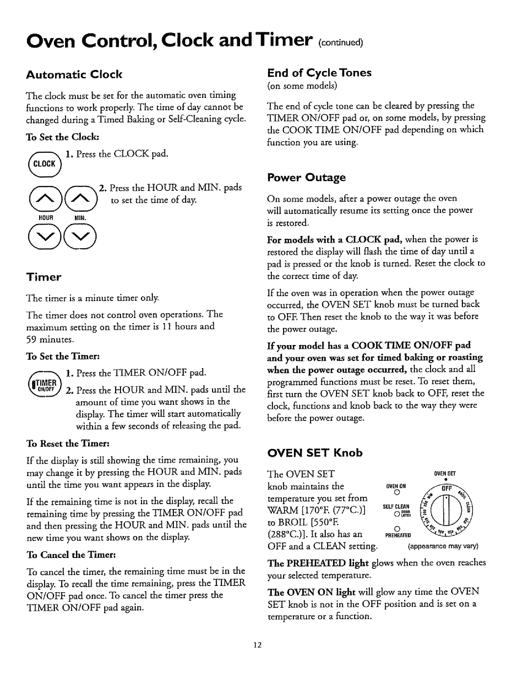 Sears 75571, 72671, 72675, 75471, 72678, 73271, 75376, 72676, 75378, 75375, 73278, 73465, 75371, 75478 Oven Control, Clock and Timer 