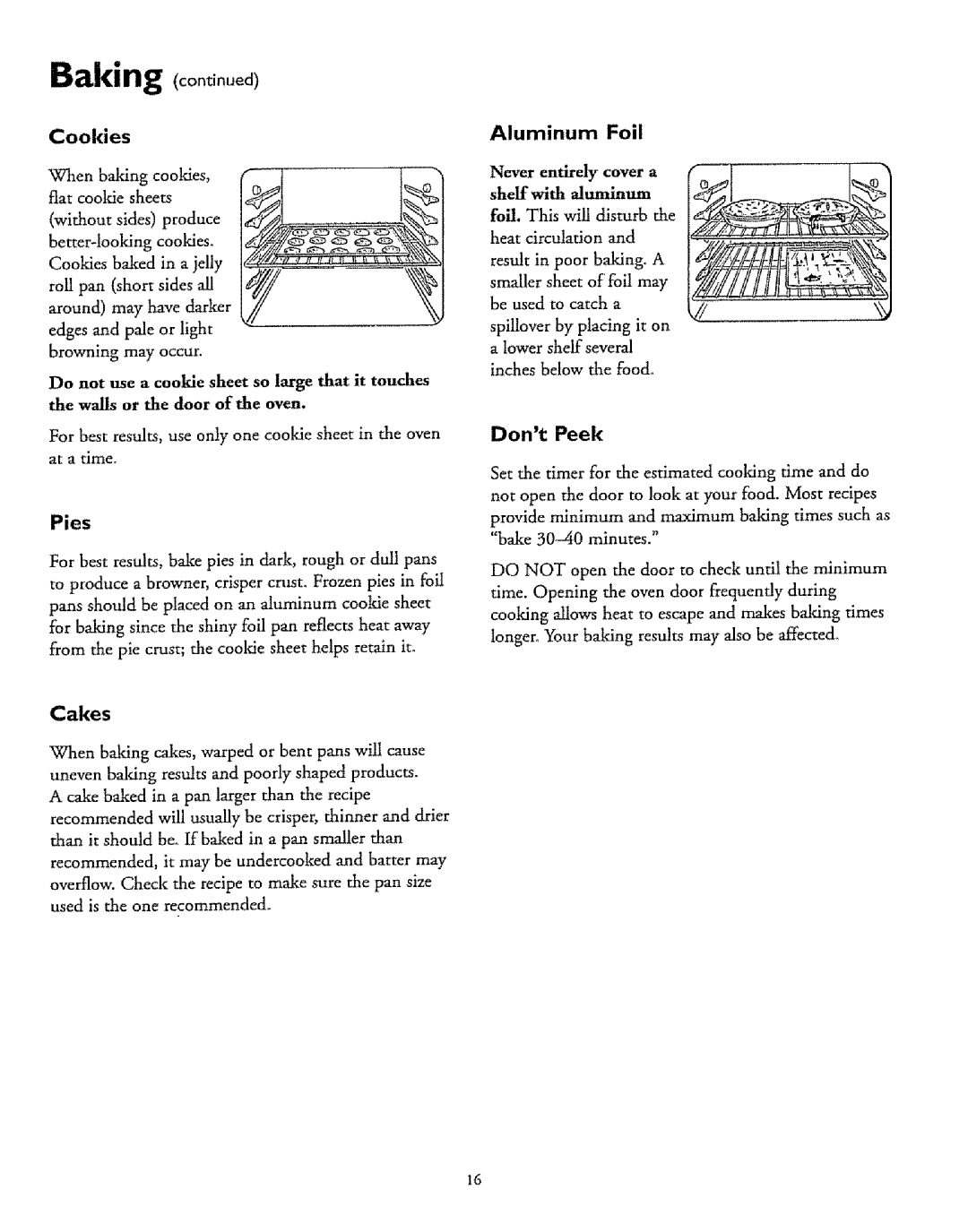 Sears 72675, 72671, 75471, 72678, 73271, 75376, 72676, 75378, 75375, 73278, 73465 Dont Peek, Pies, Cakes, Aluminum Foil, Cooldes 