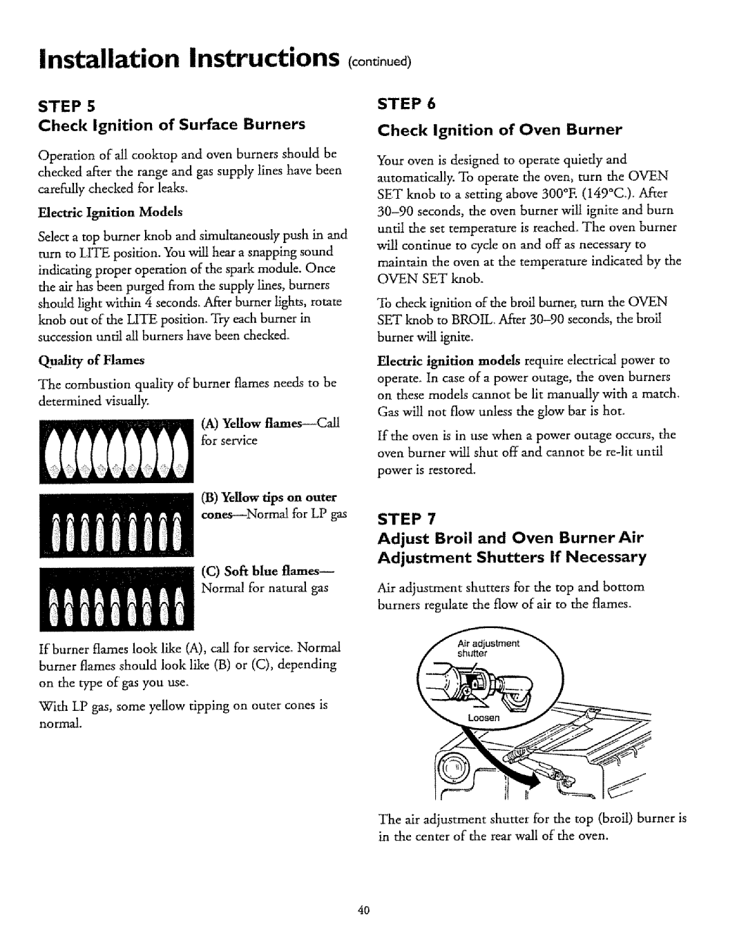 Sears 73465, 72671 Installation Instructions o0 000d, Check Ignition of Surface Burners, Check Ignition of Oven Burner 