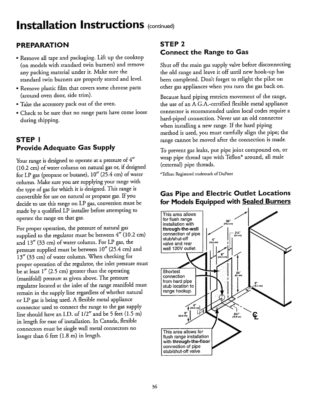 Sears 72676, 72671, 72675, 75471, 72678 Installation instructions continued, Preparation, STEP Provide Adequate Gas Supply 