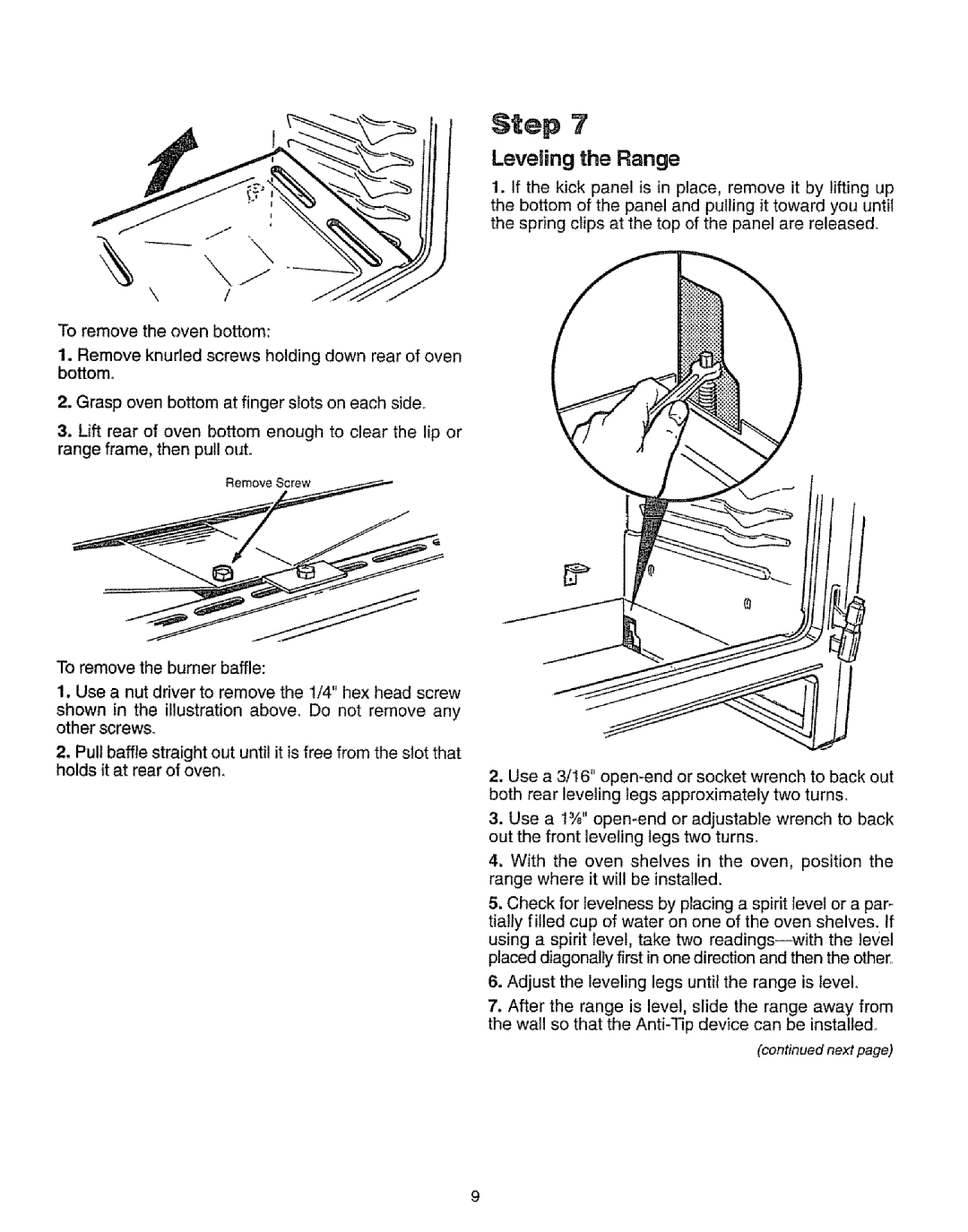 Sears 73318, 73328, 73321, 73311 manual Step ?, Leveling the Range 