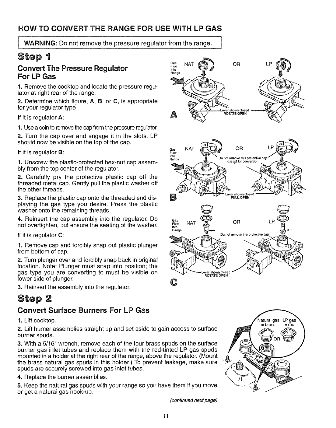 Sears 73328 HOW to Convert the Range for USE WiTH LP GAS, Convert The Pressure Regulator For LP Gas, Oo.o,o.o.o,p,ooo. oop 