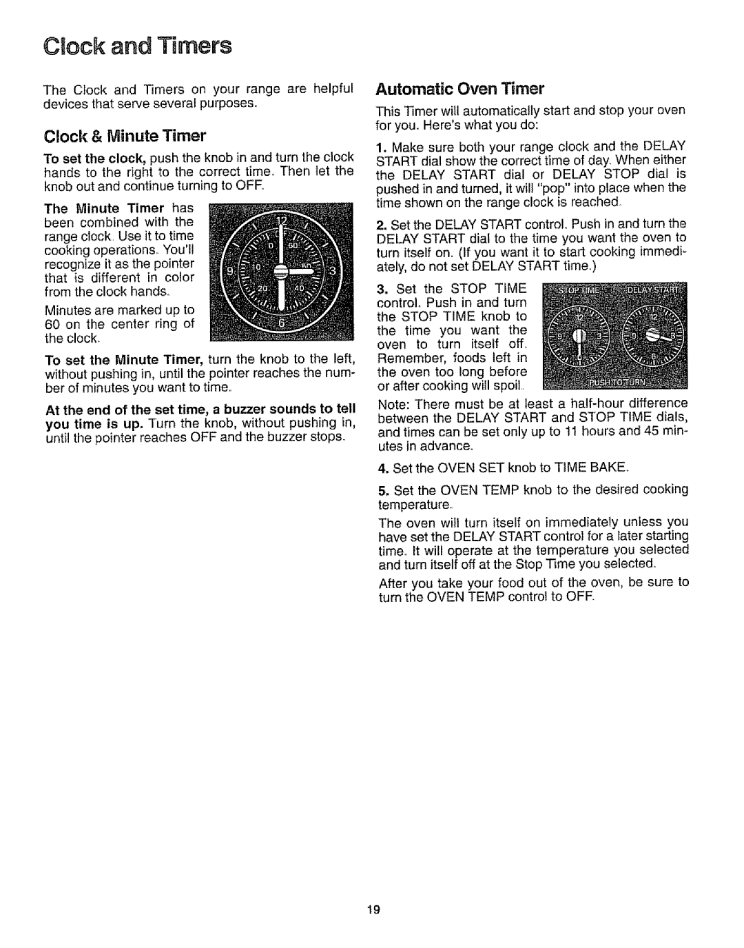 Sears 73328, 73321, 73318, 73311 manual Ctock and Timers, Automatic Oven Timer, Clock & Minute Timer 