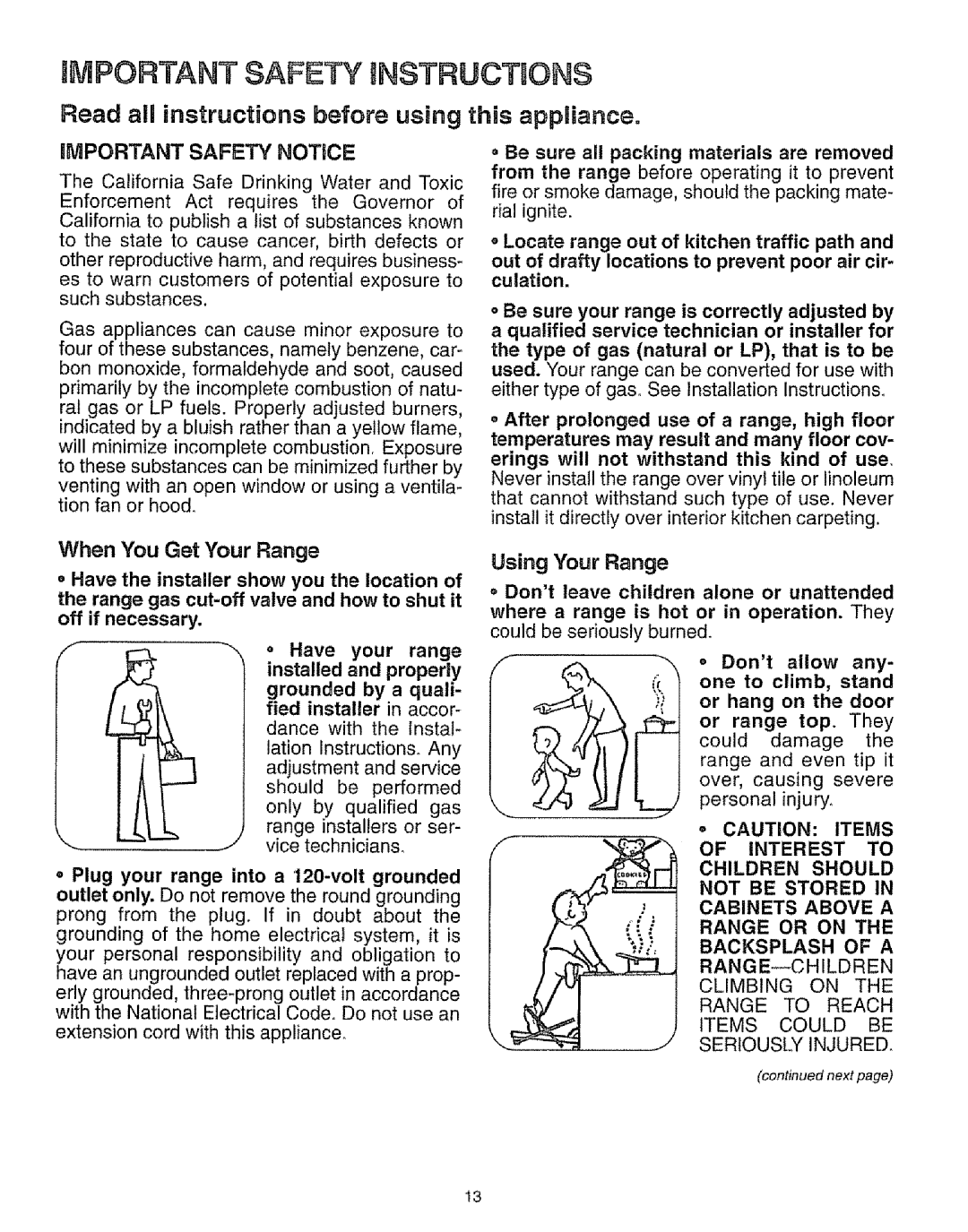 Sears 73318 iMPORTANT SAFETY mNSTRUCTBONS, Read all instructions before using this appliance, Important Safety Notice 