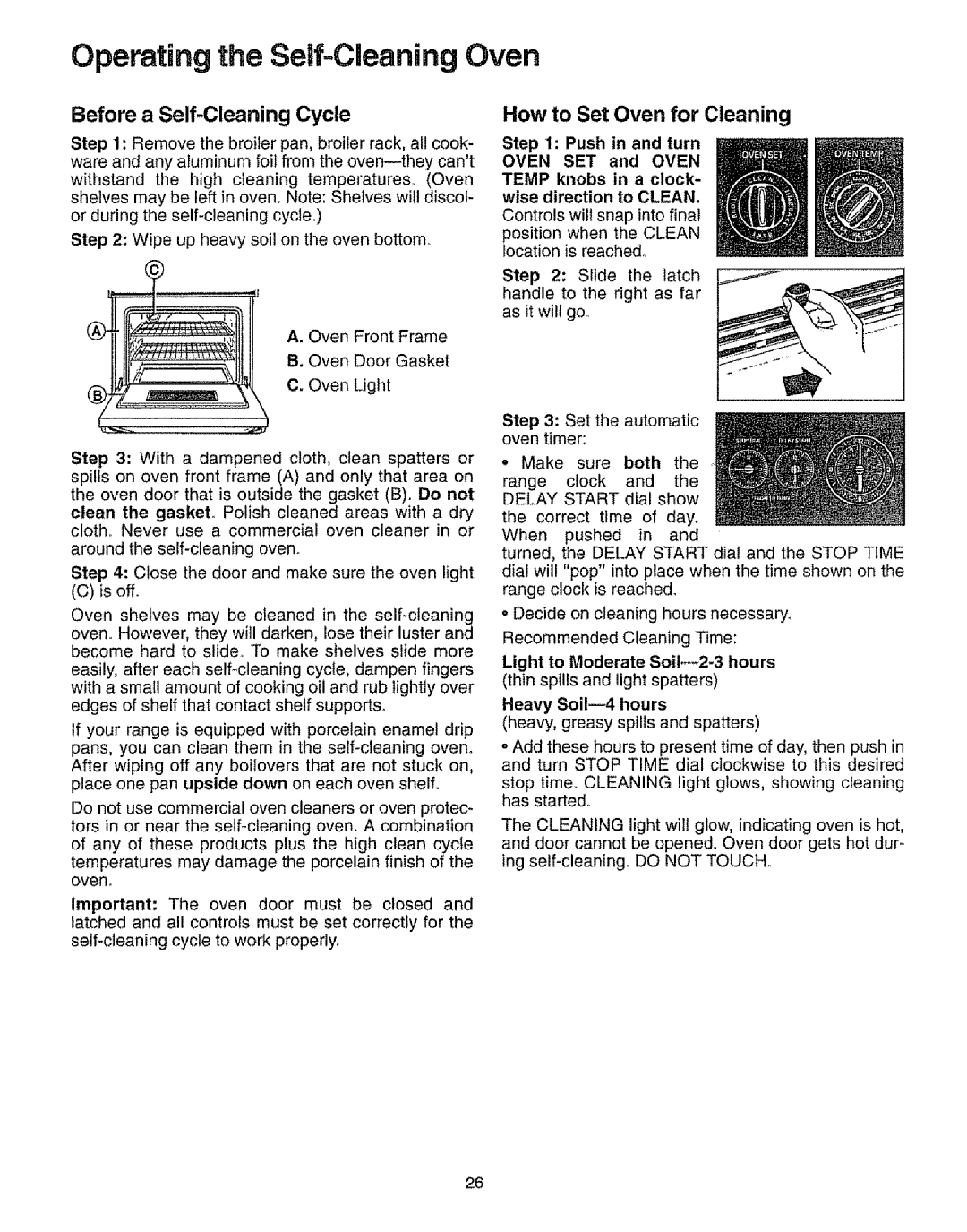 Sears 73311 Operating the Self-Cleaning Oven, Before a Self-Cleaning Cycle, How to Set Oven for Cleaning, Push in and turn 