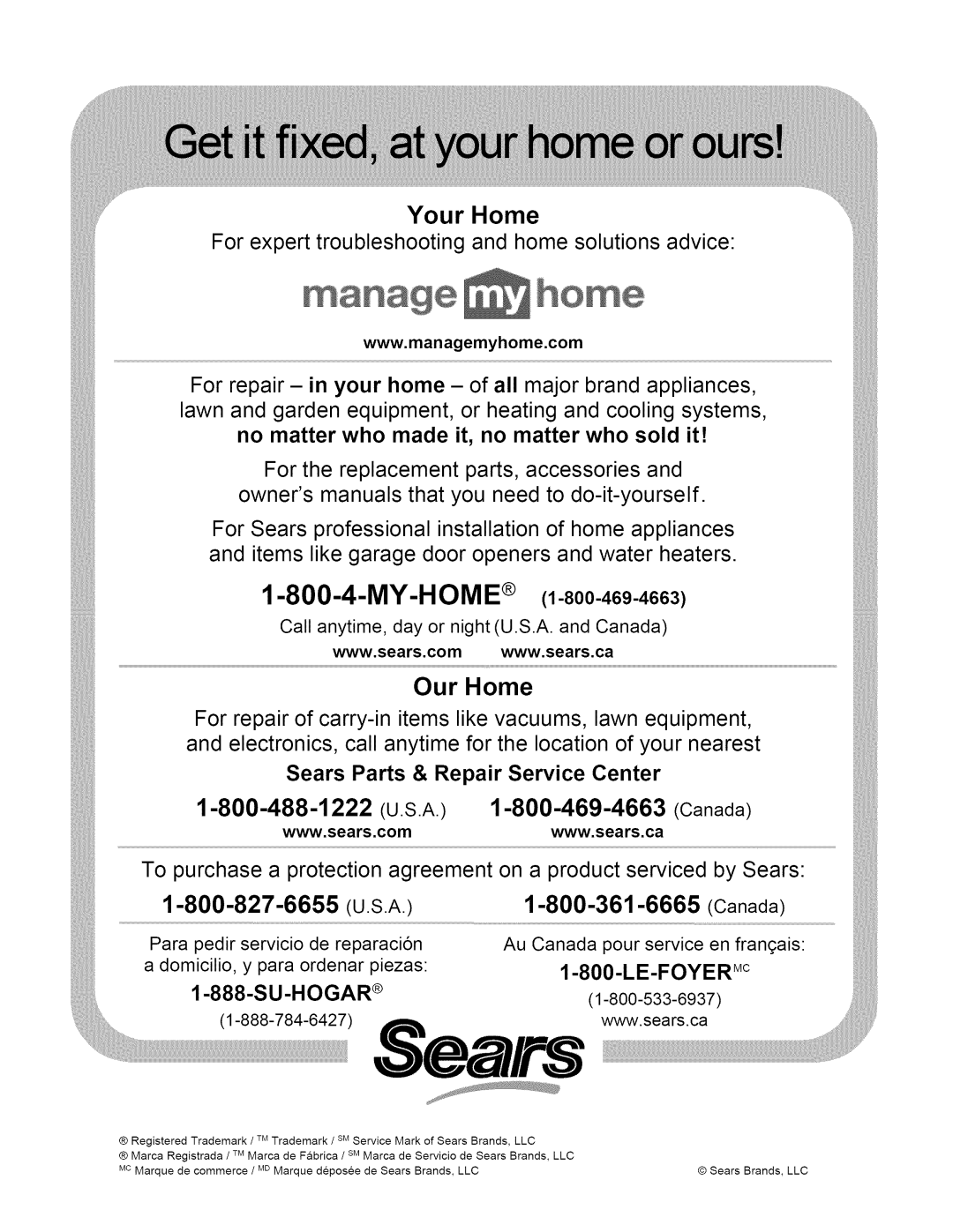 Sears 74182, 64182 manual My-Home 