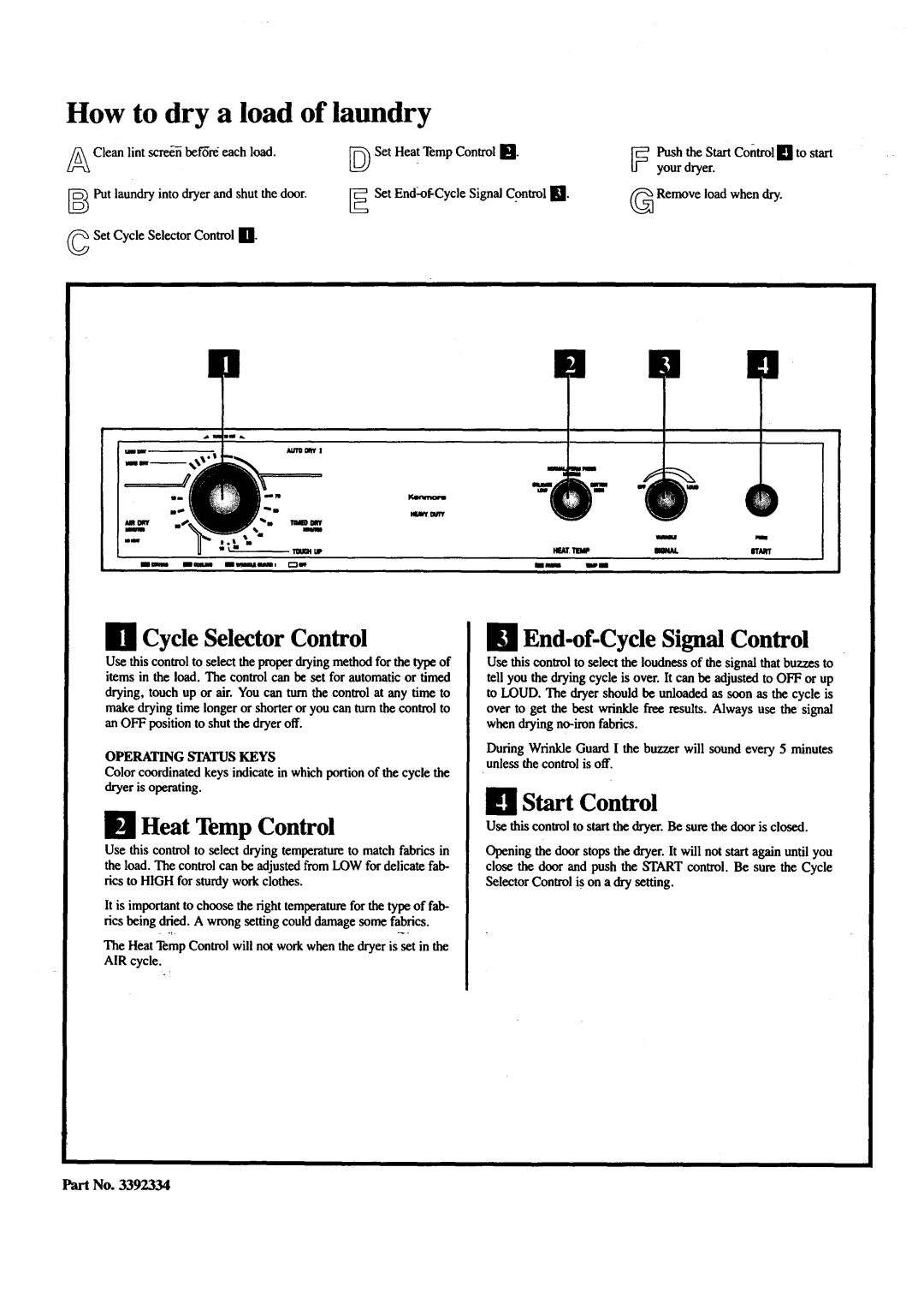 Sears 74781, 64781 Igl Heat Temp Control, I1 End-of-Cycle Signal Control, Ill Cycle Selector Control, Il! Start Control 