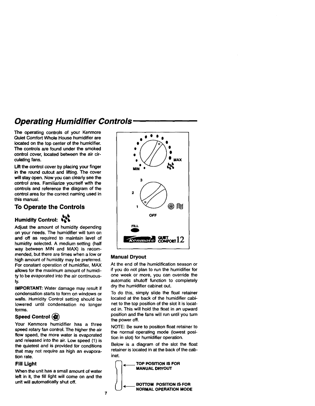 Sears 758.144131 Operating Humidifier Controls, Control cover, located between the air cir- culating fans, Inet 