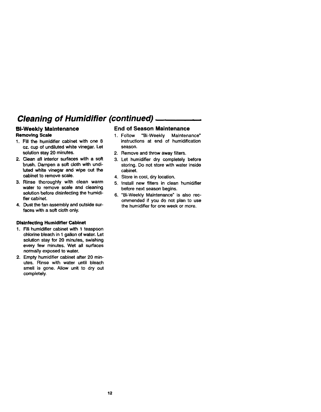 Sears 758.144131 owner manual Cleaning of Humidifier, continued 