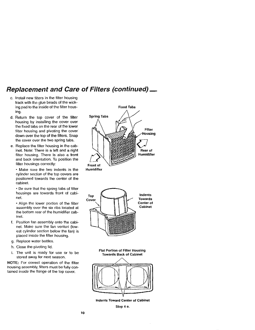 Sears 758.144151 owner manual Replacement and Care of Filters m, Spring Tabs J Humidifier 