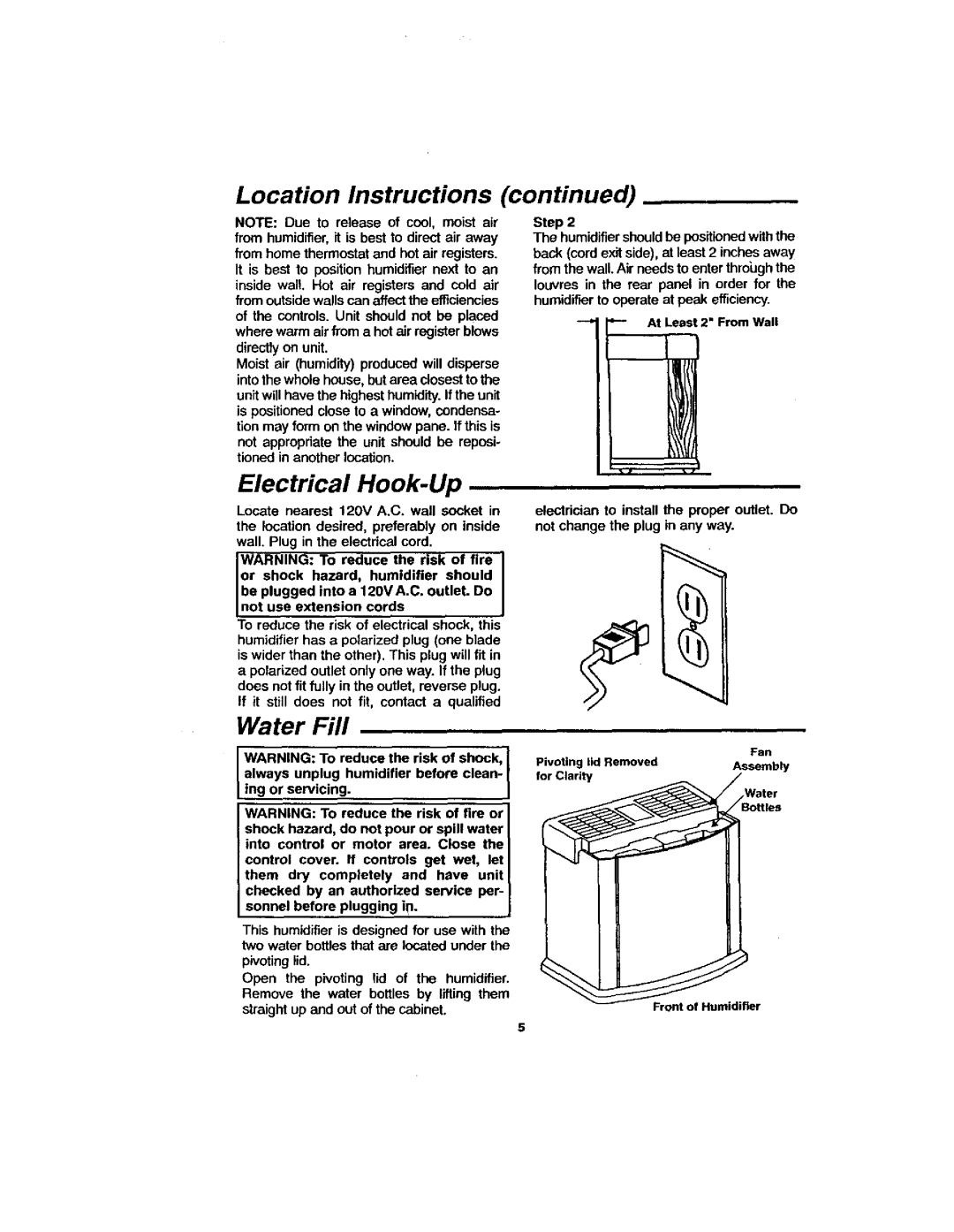 Sears 758.144151 owner manual Electrical Hook-Up, Water Fill, IAt Least 2 From Wall 