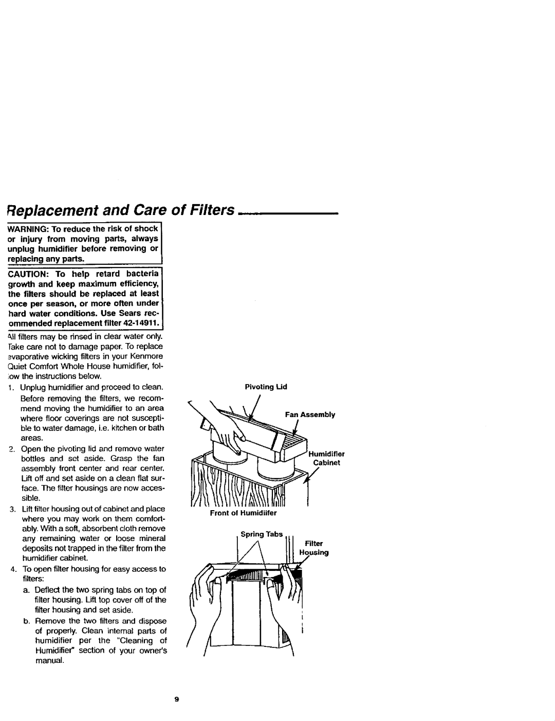 Sears 758.144151 owner manual Replacement and Care of Filters 