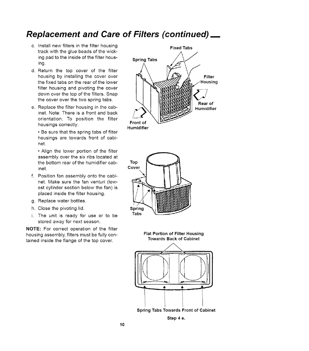 Sears 758.14417 owner manual Fixed Tabs, Filter Rear 