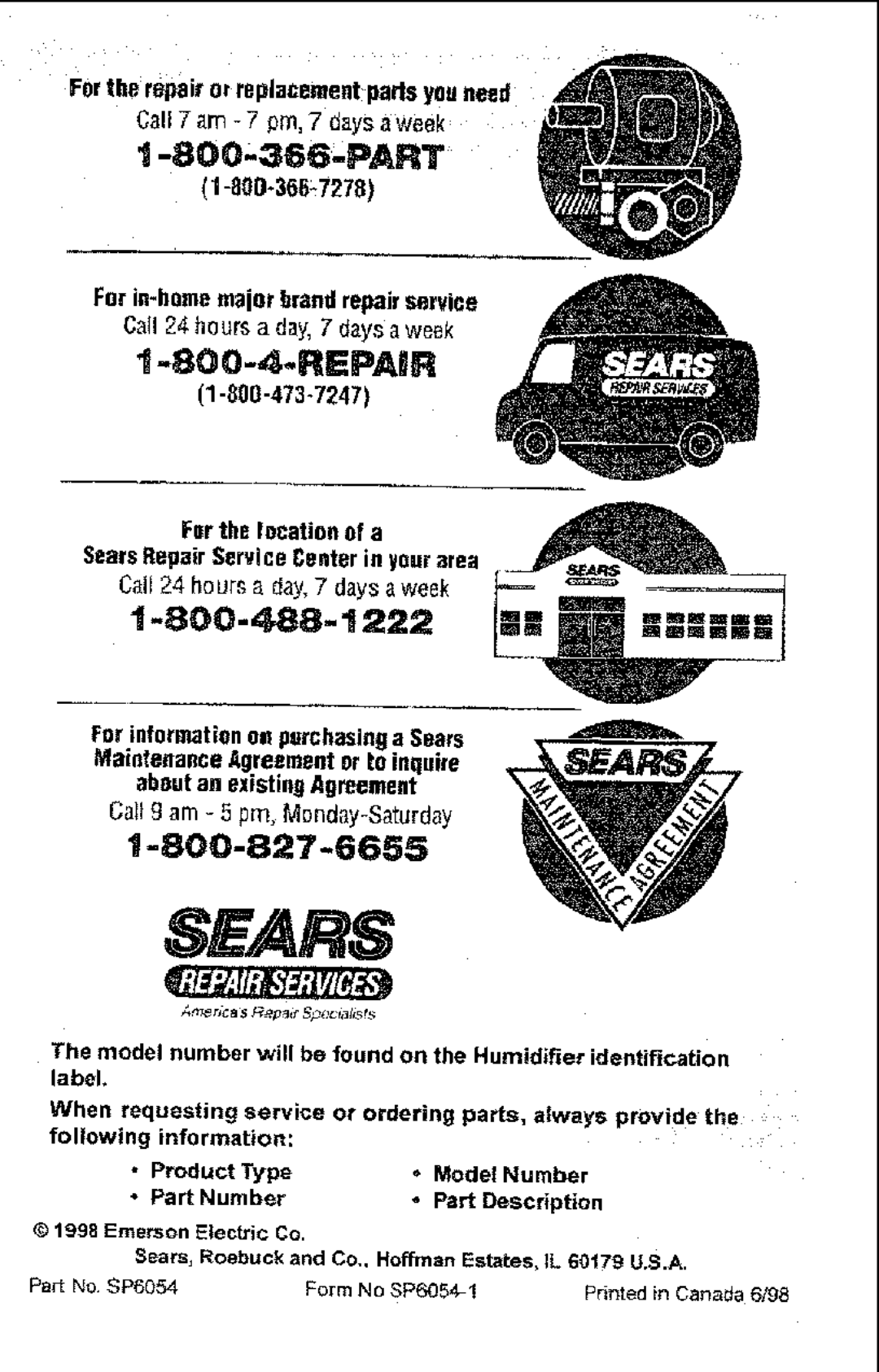 Sears 758.14451 For in-home major brand repair service, Sears, Roebuck and Co., Hoffman Estates, 1L 60179 U.S.A 