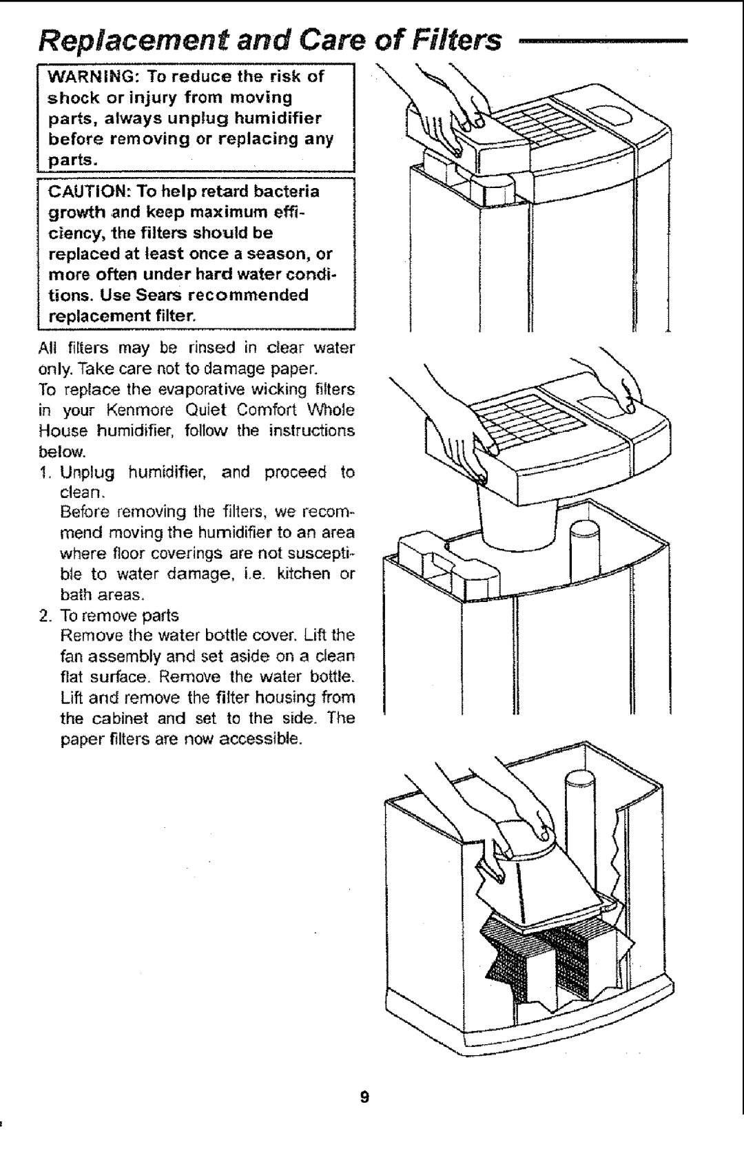 Sears 758.14451 owner manual Replacement and Care of Filters 