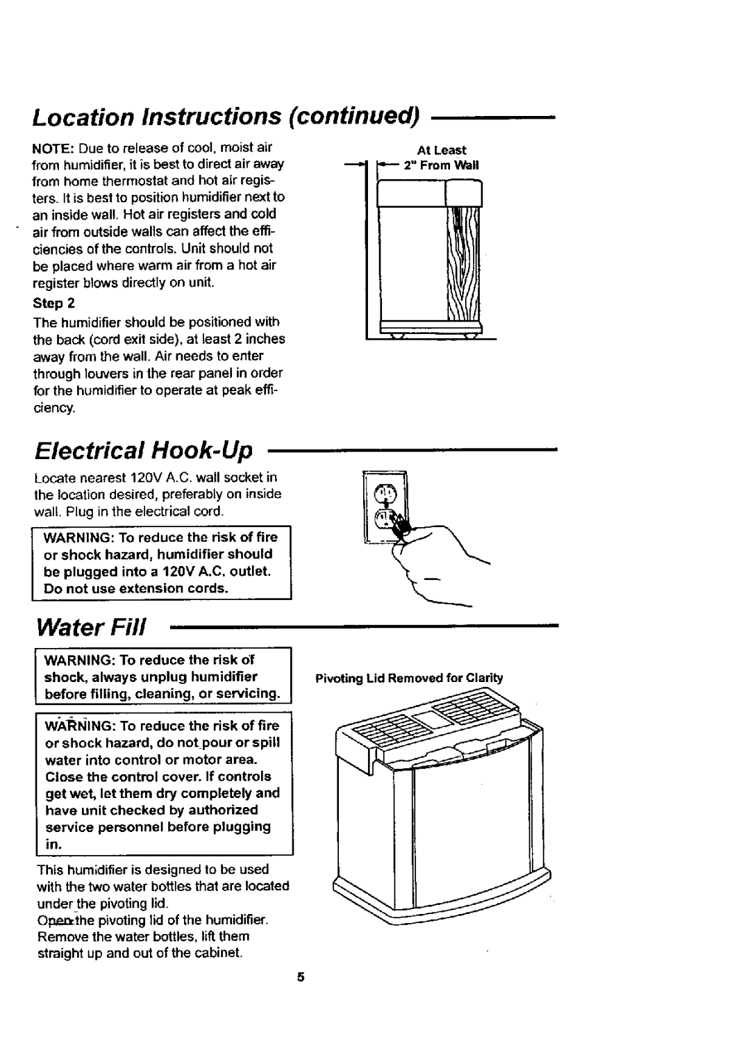 Sears 758.144533 owner manual Electrical Hook-Up, Water Fill 