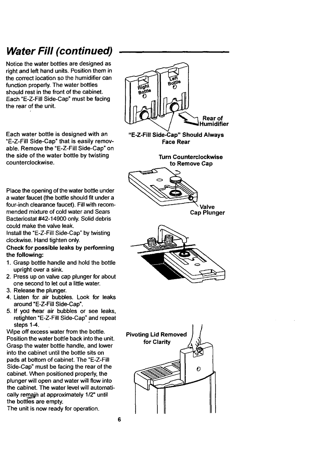 Sears 758.144533 owner manual Water Fill 