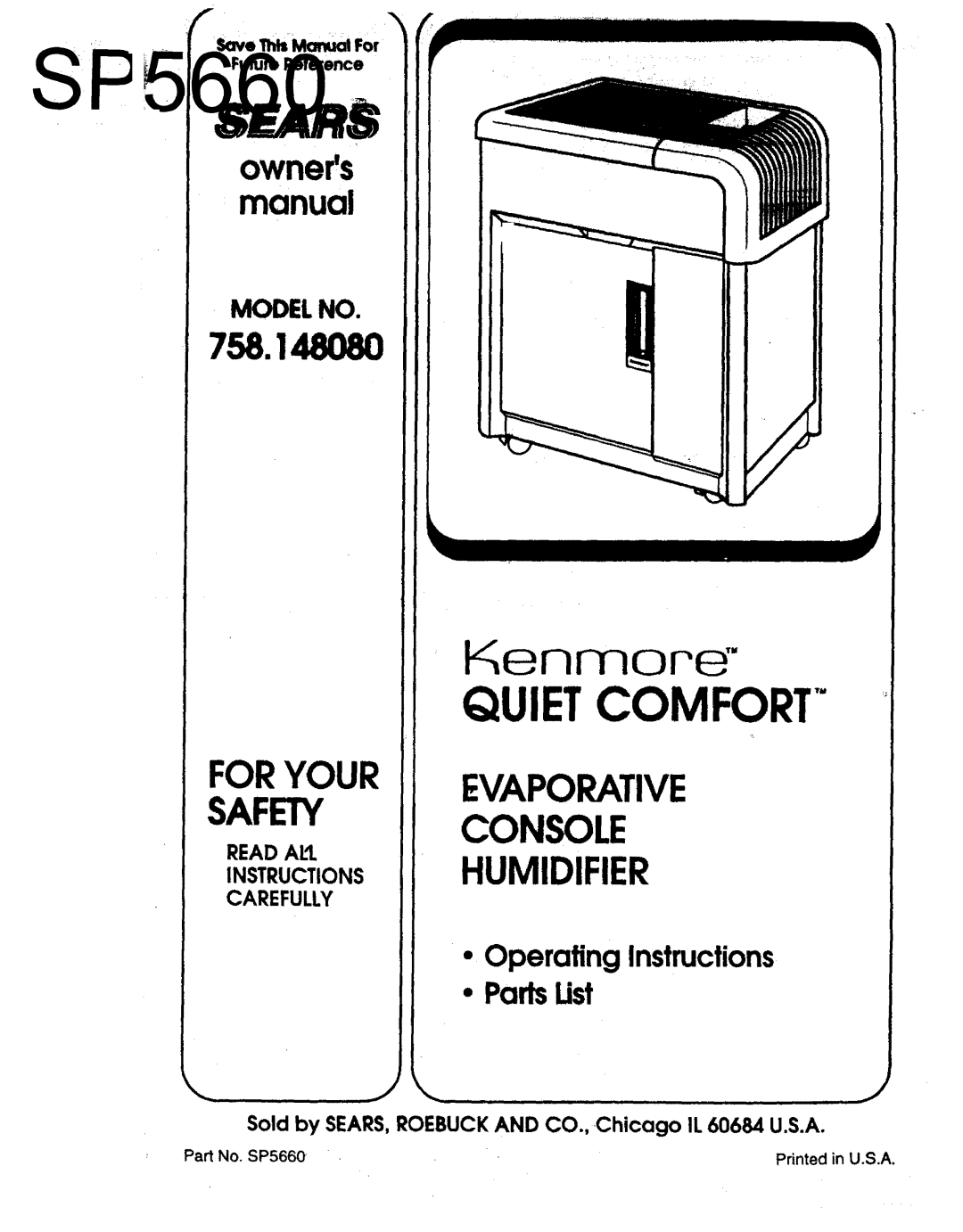 Sears 758.14808 owner manual Quietcomfort 