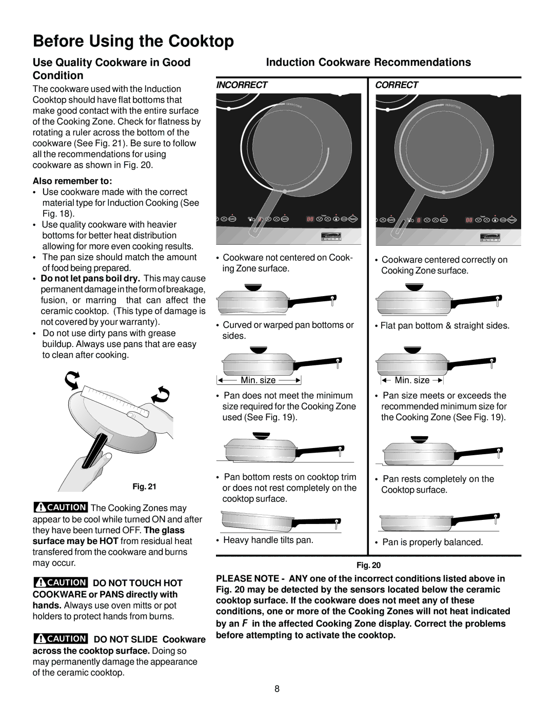 Sears 790.428 manual Also remember to, Do not let pans boil dry. This may cause, Cookware or Pans directly with 