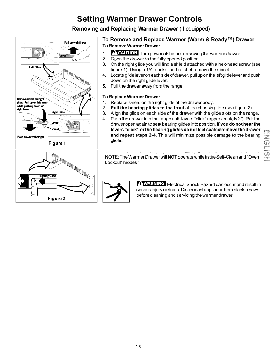 Sears 790.9375 manual Removing Replacing Warmer Drawer If equipped, To Remove and Replace Warmer Warm & Ready TM Drawer 