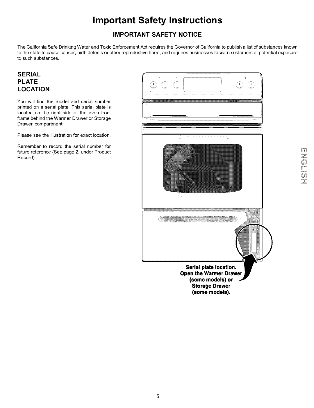 Sears 790.93754, 790.93752, 790.93751 manual Important Safety Notice, Serial Plate Location 