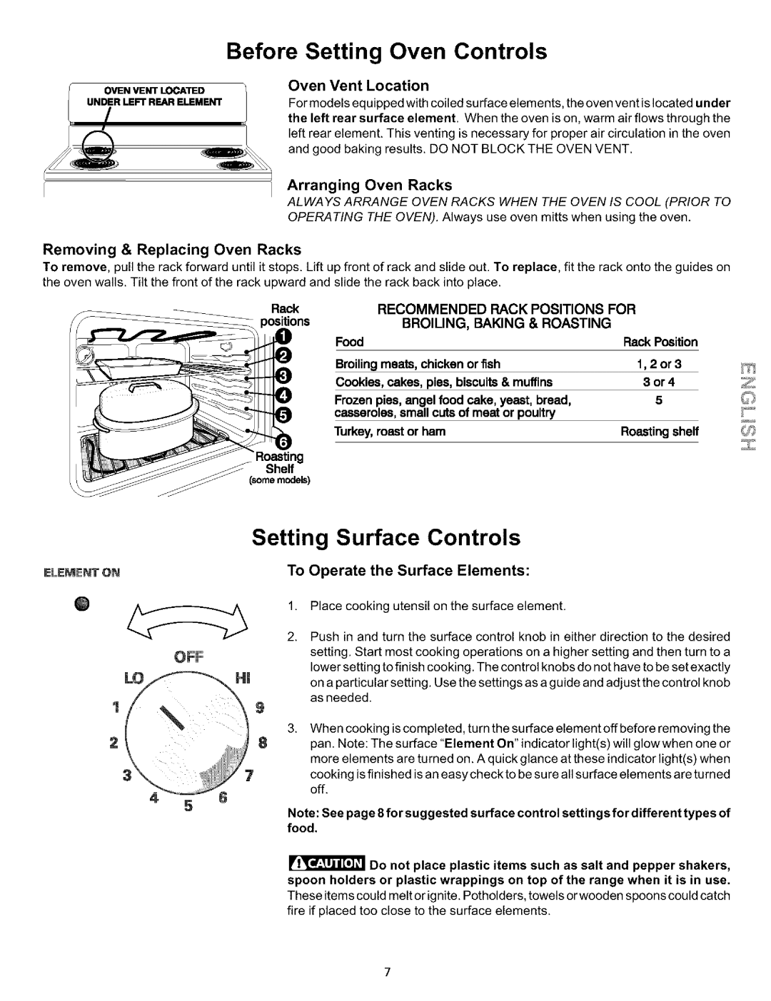 Sears 790.93752, 790.93754, 790.93751 manual Before Setting Oven Controls, Setting Surface Controls 