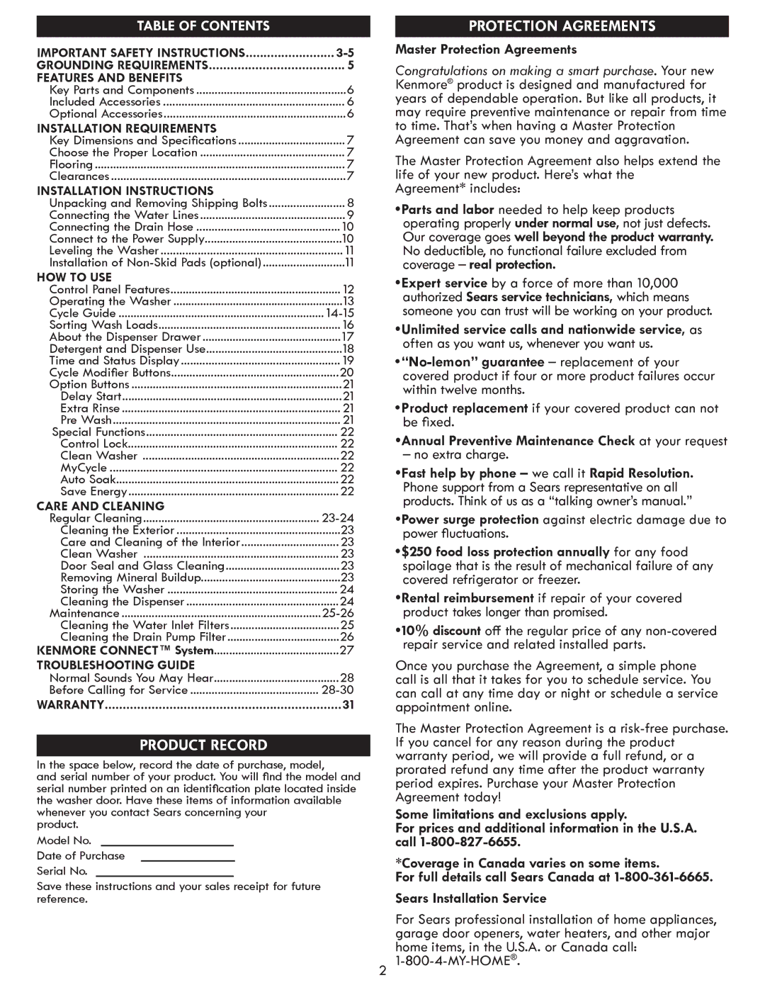 Sears 796.4127 manual Product Record 