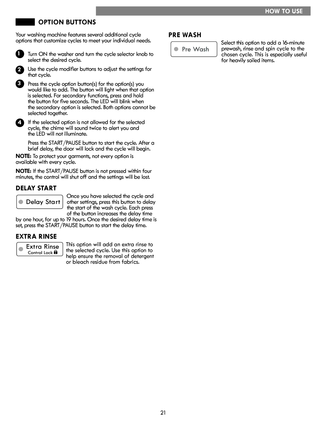 Sears 796.4127 manual Option Buttons 