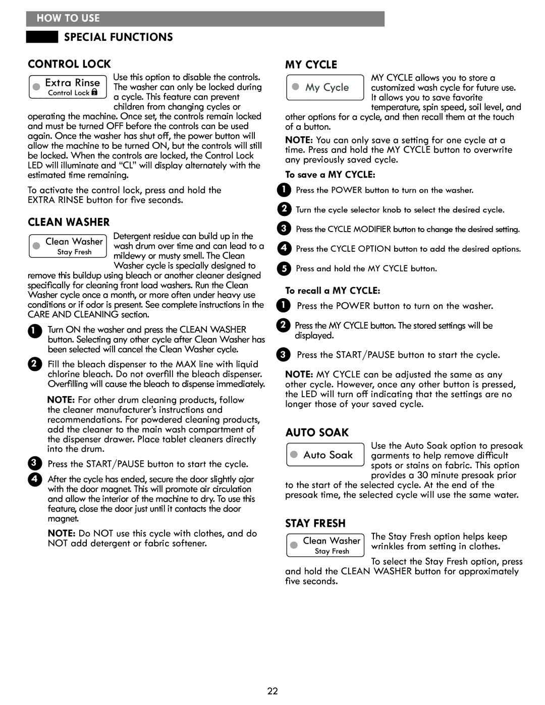 Sears 796.4127 manual MY Cycle allows you to store a, To save a MY Cycle, To recall a MY Cycle 