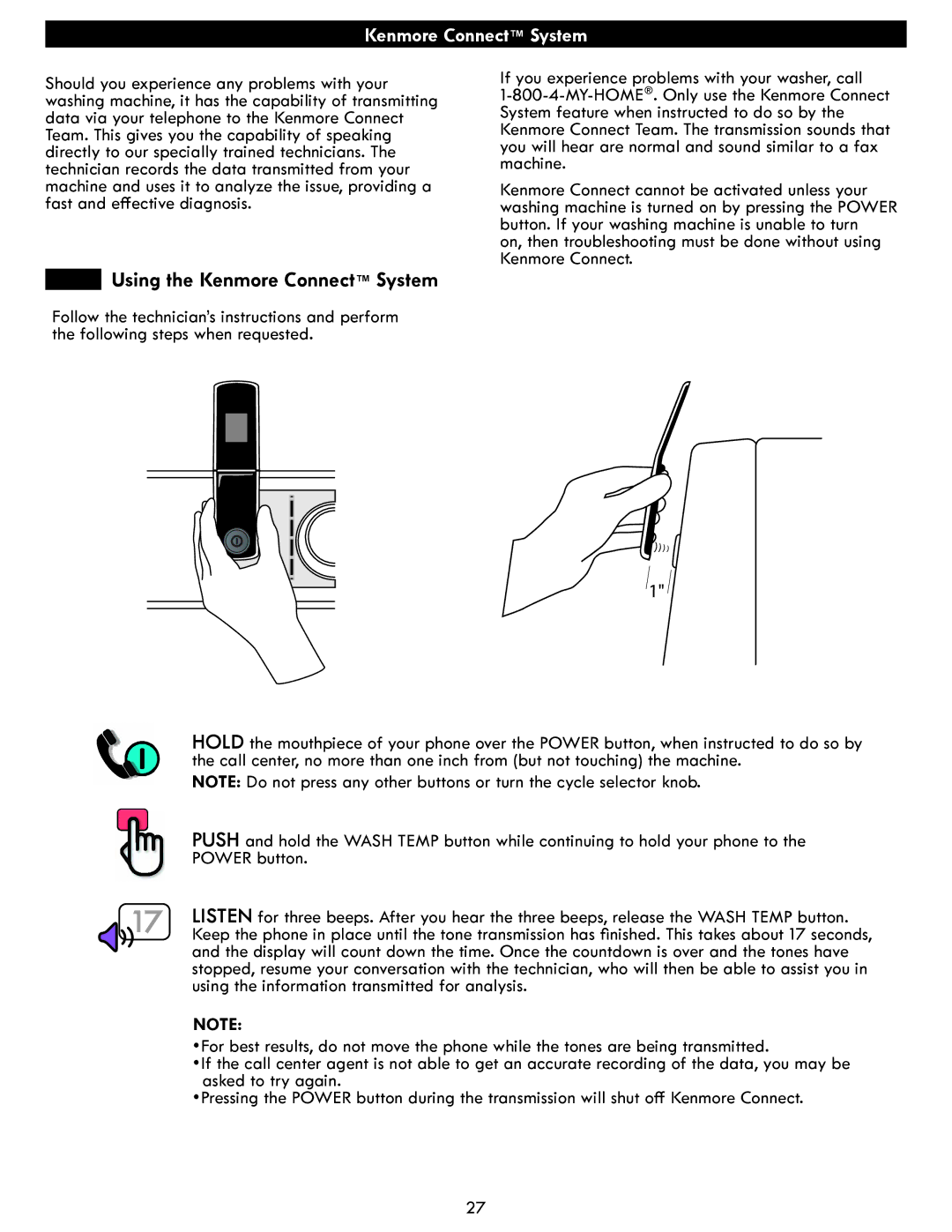 Sears 796.4127 manual Using the Kenmore Connect System 