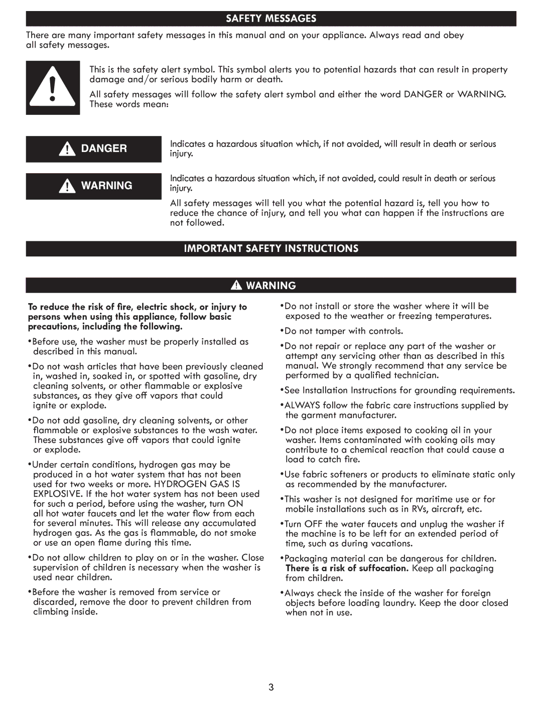 Sears 796.4127 manual Safety Messages 