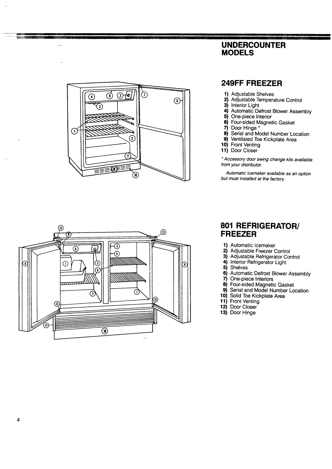 Sears 801RFD, 249RP, 245 manual Refrigerator/ Freezer, Iiiii, 249FF FREEZER, Undercounter, Models 