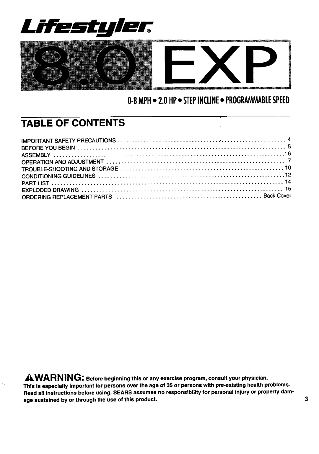 Sears 831 297241 owner manual Table of Contents 