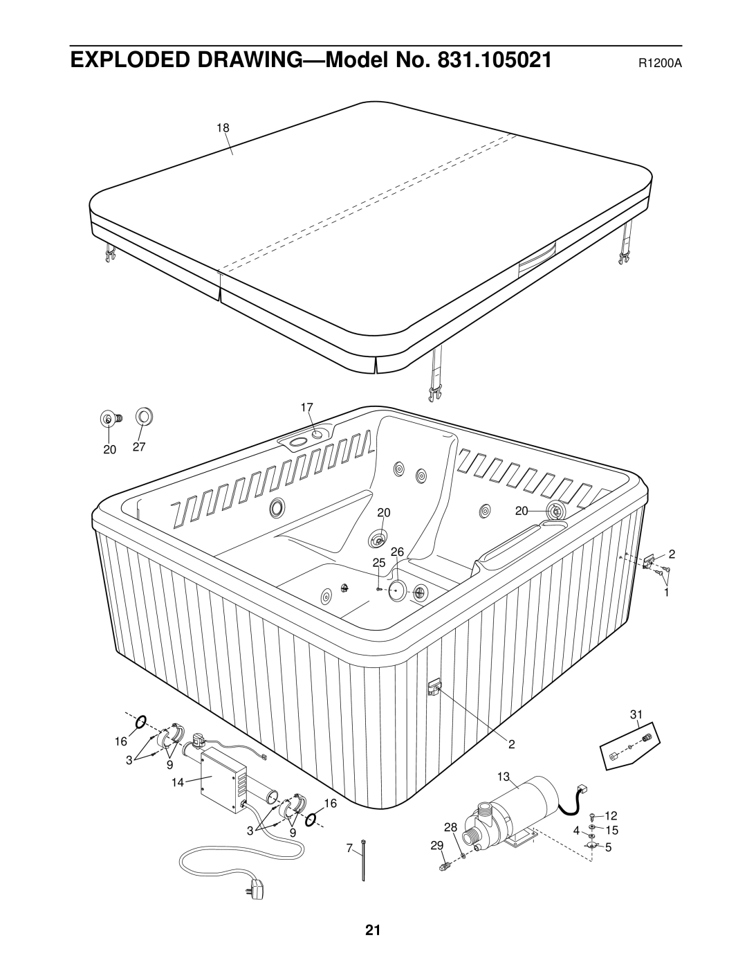 Sears 831.105021 user manual Exploded DRAWING-Model No 