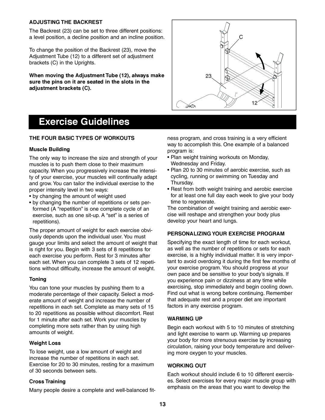 Sears 831.150860 user manual Exercise Guidelines 