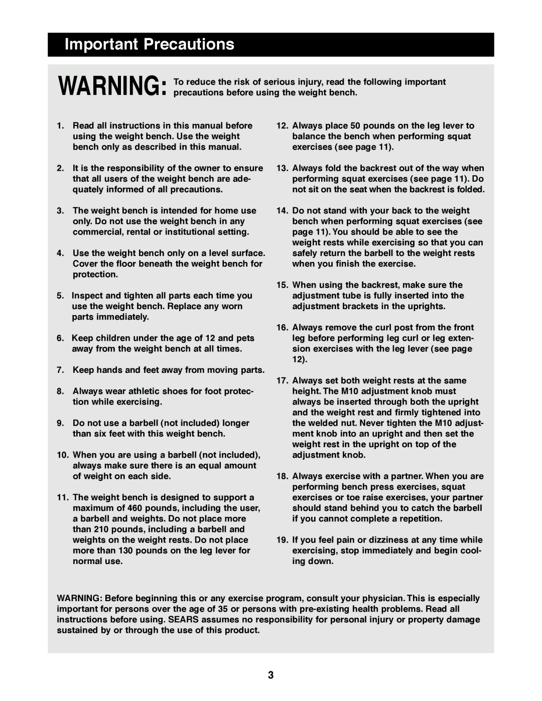 Sears 831.150860 user manual Important Precautions 