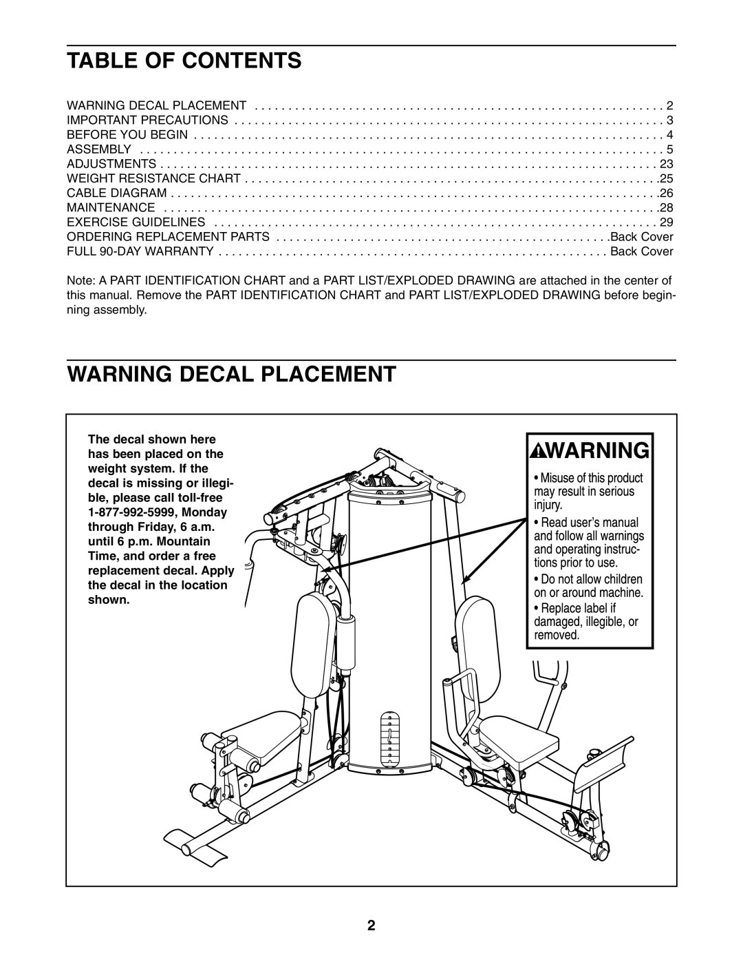 Sears 831.154020 user manual Table of Contents 