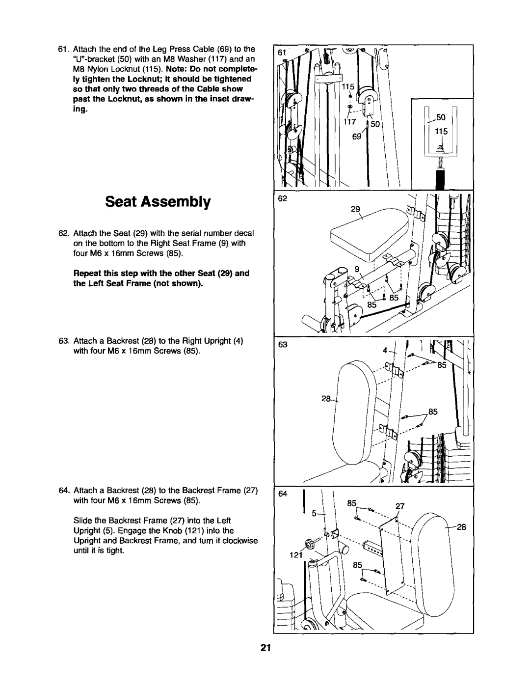 Sears 831.15403 user manual Seat Assembly 