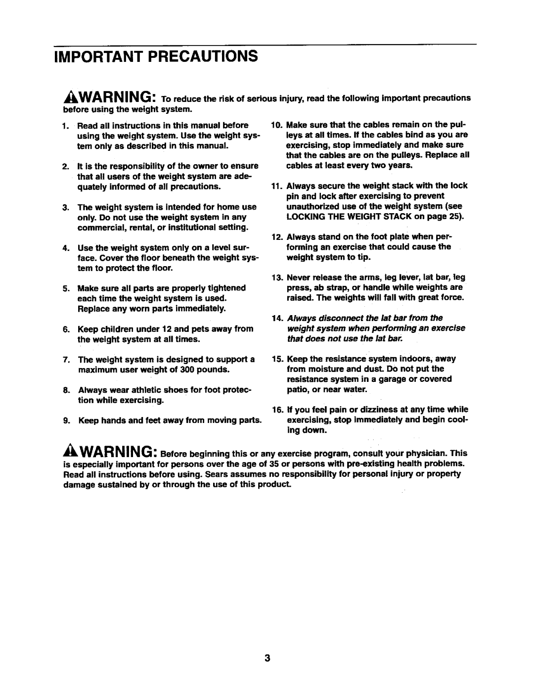 Sears 831.15403 user manual Important Precautions 