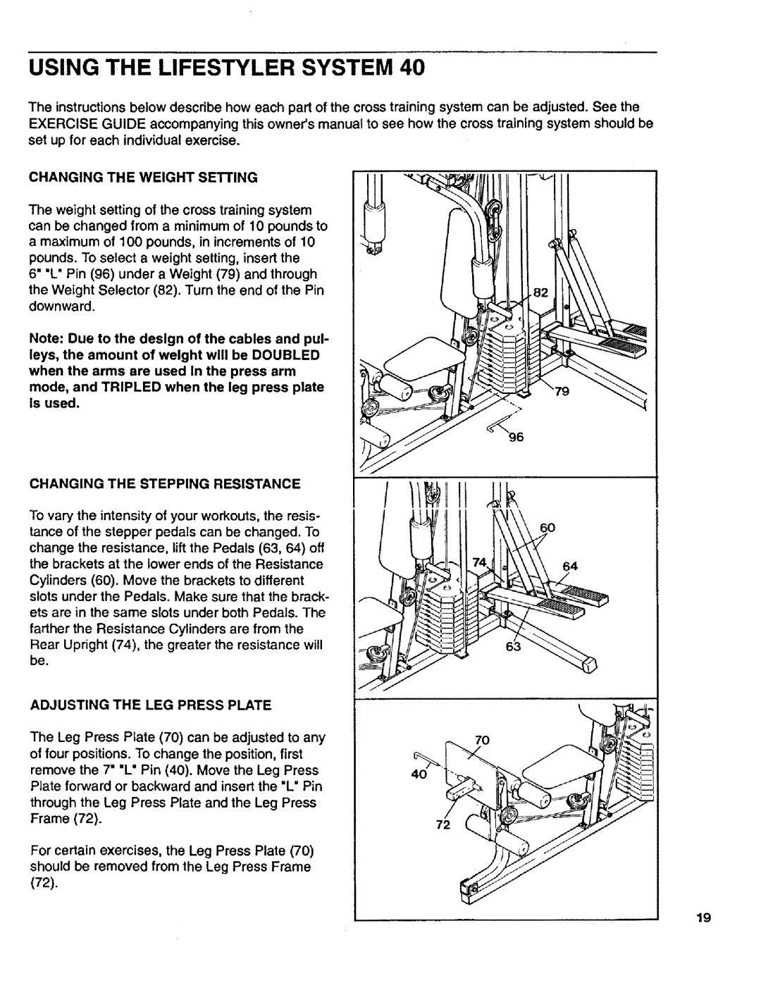 Sears 831.15931 owner manual Using the Lifestyler System, Changing the Weight SEnING 