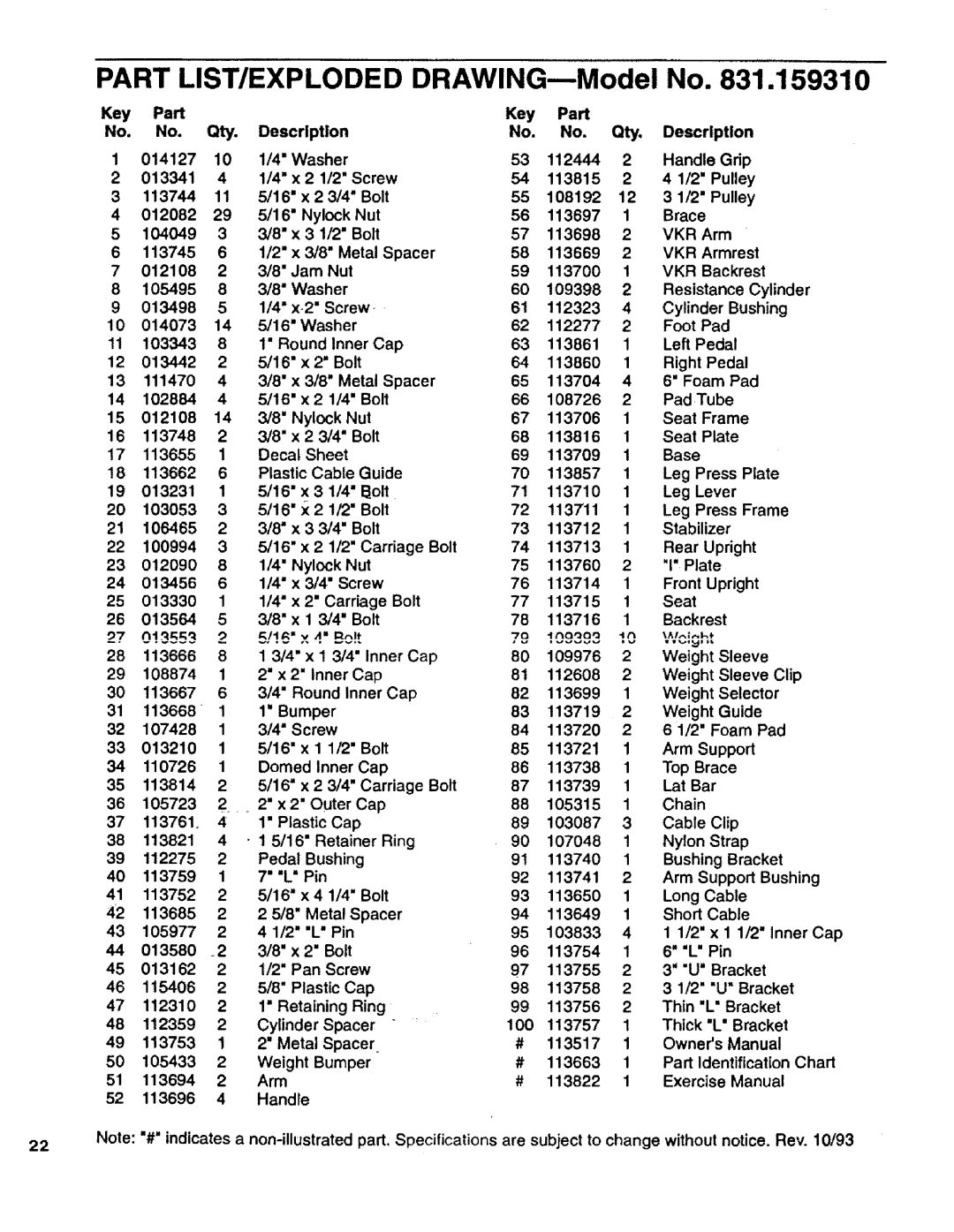 Sears 831.15931 owner manual Part LIST/EXPLODED DRAWING--Model No 